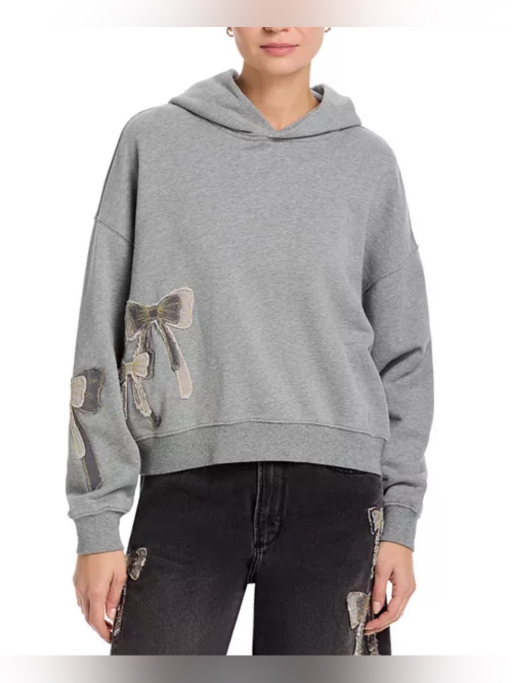 DRIFTWOOD Gray Pullover Hoodie with Bow Appliqués